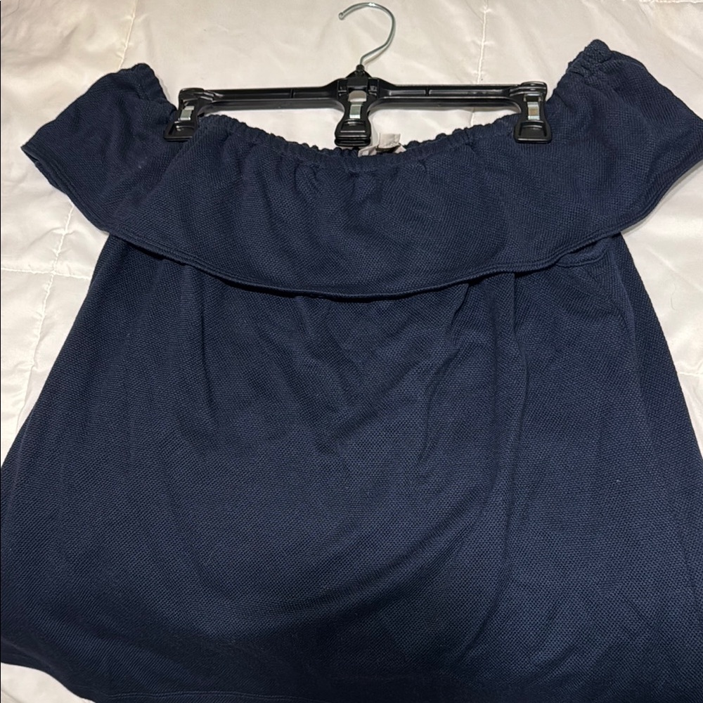 LOFT Navy Ruffled Off-Shoulder Blouse - Picture 3 of 3